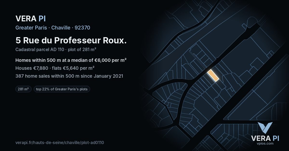 5 Rue du Professeur Roux, Chaville at night – the plot lit, the parcels around coloured by the prices near them