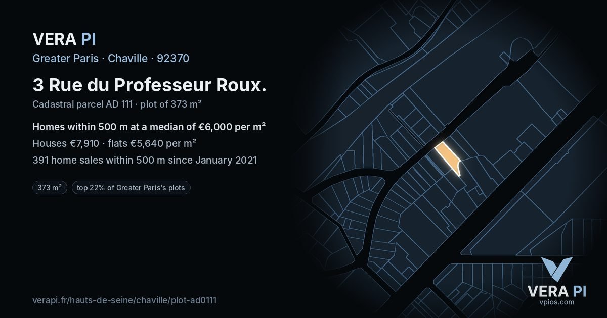 3 Rue du Professeur Roux, Chaville at night – the plot lit, the parcels around coloured by the prices near them