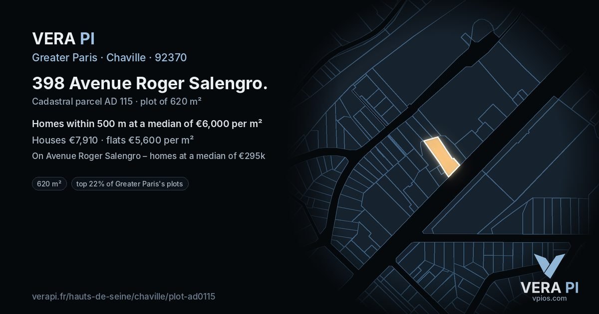 398 Avenue Roger Salengro, Chaville at night – the plot lit, the parcels around coloured by the prices near them