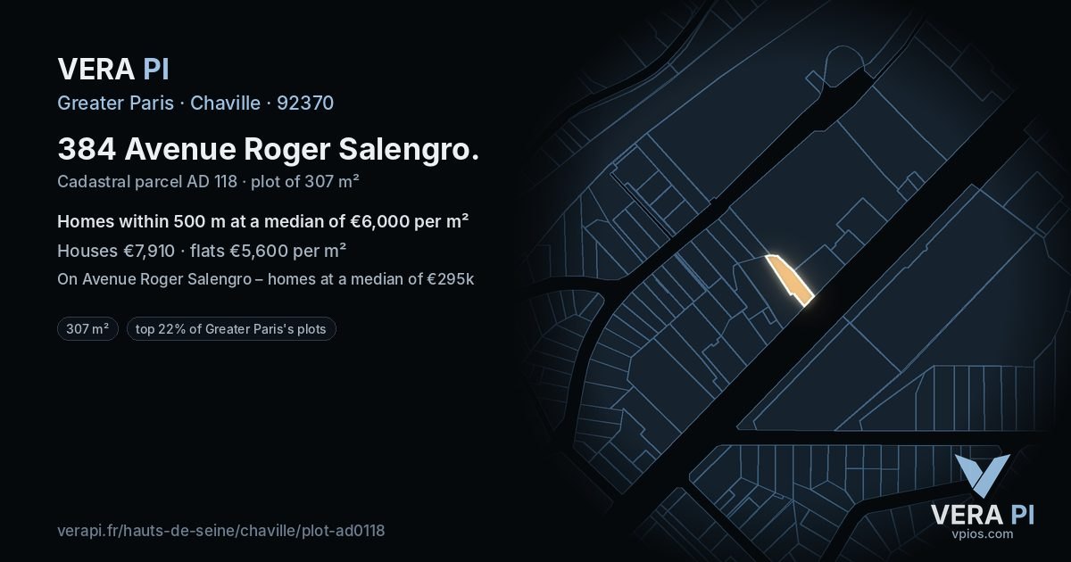 384 Avenue Roger Salengro, Chaville at night – the plot lit, the parcels around coloured by the prices near them