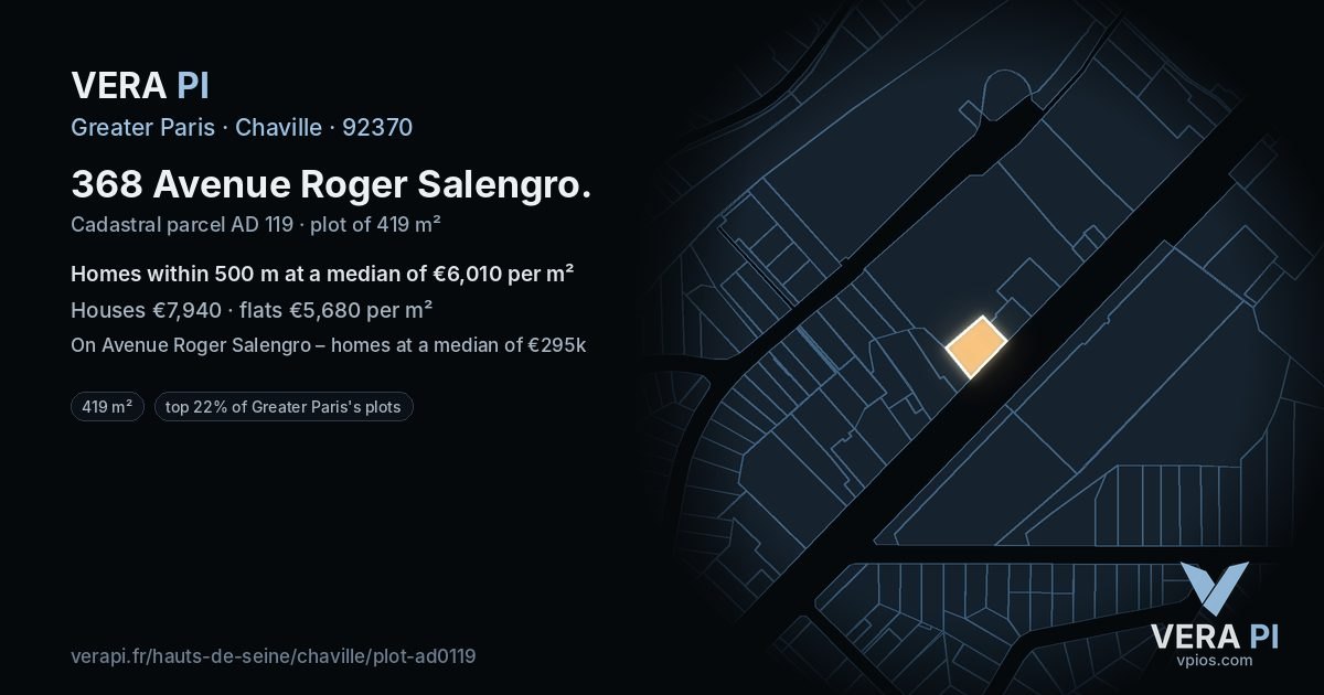 368 Avenue Roger Salengro, Chaville at night – the plot lit, the parcels around coloured by the prices near them