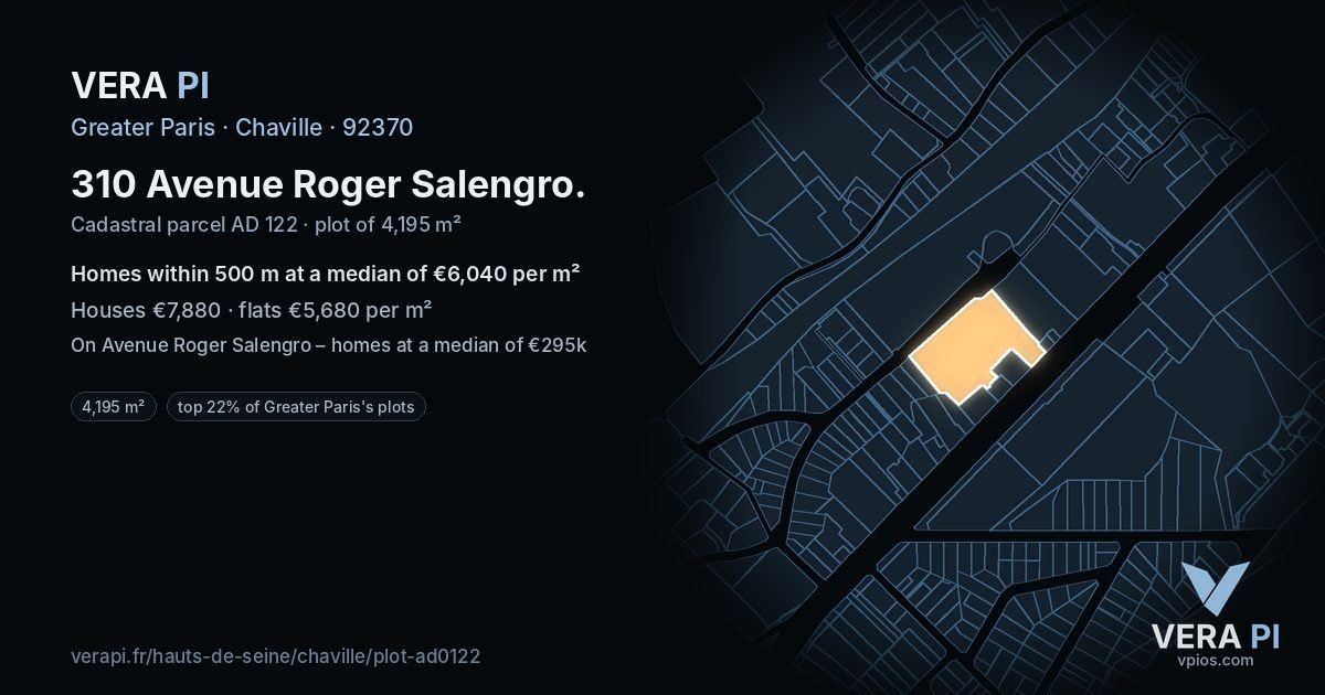 310 Avenue Roger Salengro, Chaville at night – the plot lit, the parcels around coloured by the prices near them