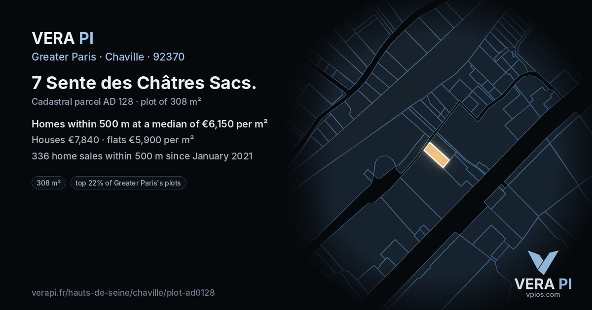 7 Sente des Châtres Sacs, Chaville at night – the plot lit, the parcels around coloured by the prices near them