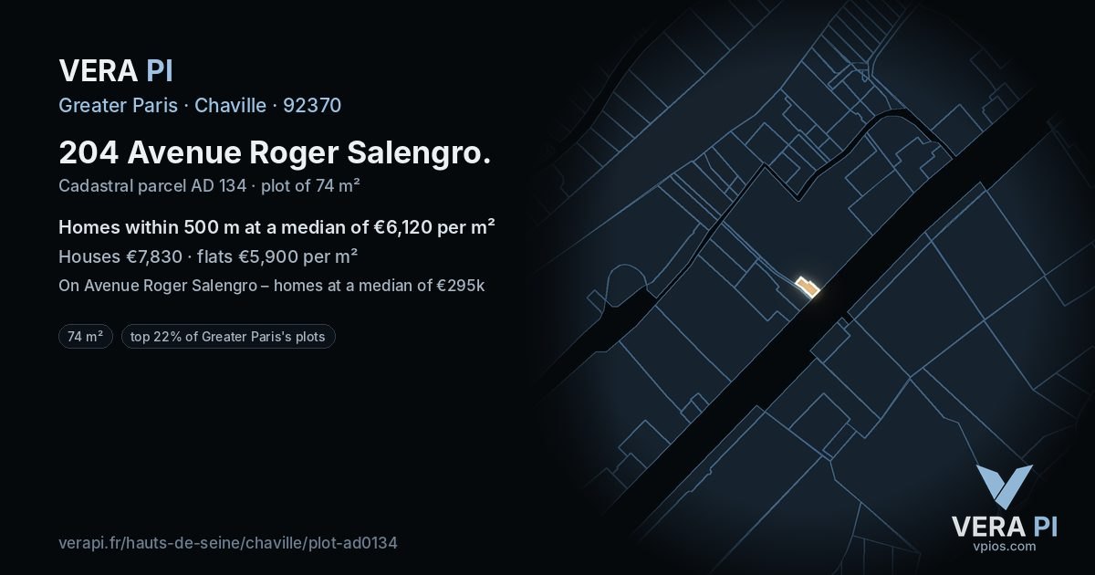 204 Avenue Roger Salengro, Chaville at night – the plot lit, the parcels around coloured by the prices near them