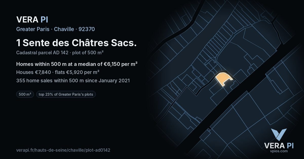 1 Sente des Châtres Sacs, Chaville at night – the plot lit, the parcels around coloured by the prices near them