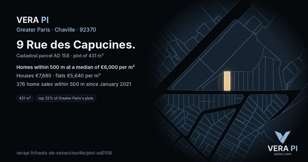 9 Rue des Capucines, Chaville at night – the plot lit, the parcels around coloured by the prices near them