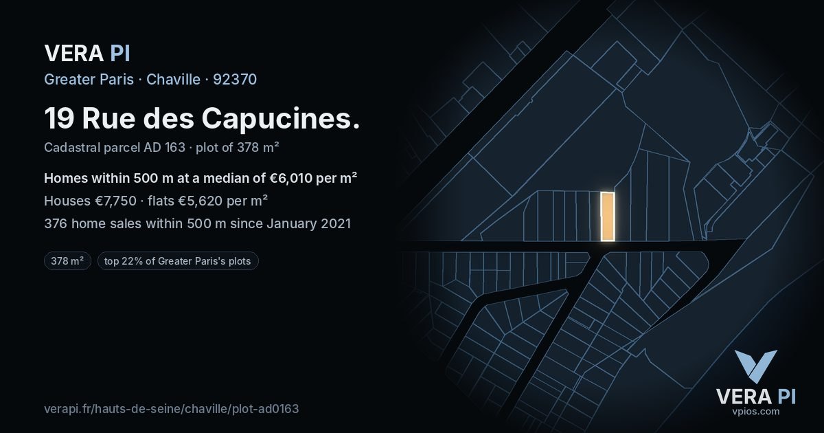19 Rue des Capucines, Chaville at night – the plot lit, the parcels around coloured by the prices near them