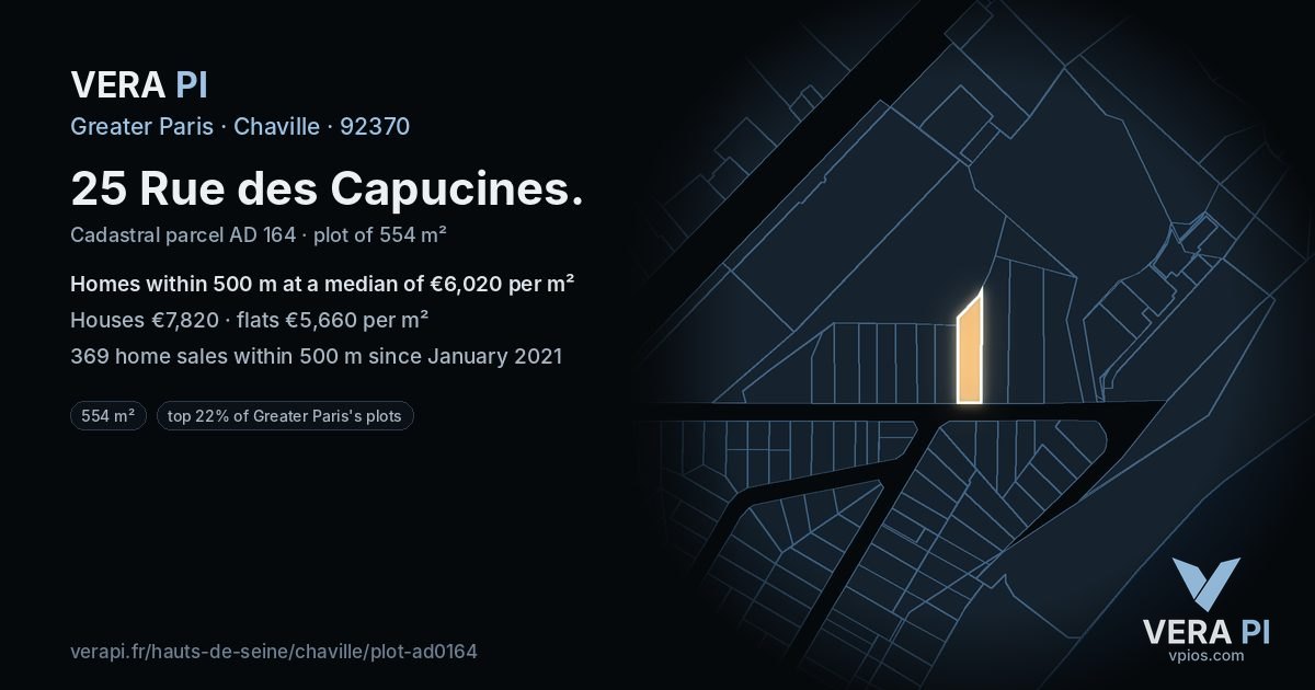 25 Rue des Capucines, Chaville at night – the plot lit, the parcels around coloured by the prices near them
