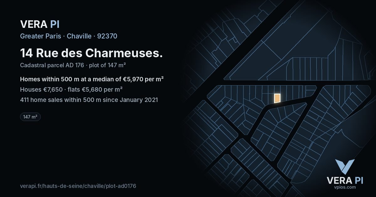 14 Rue des Charmeuses, Chaville at night – the plot lit, the parcels around coloured by the prices near them