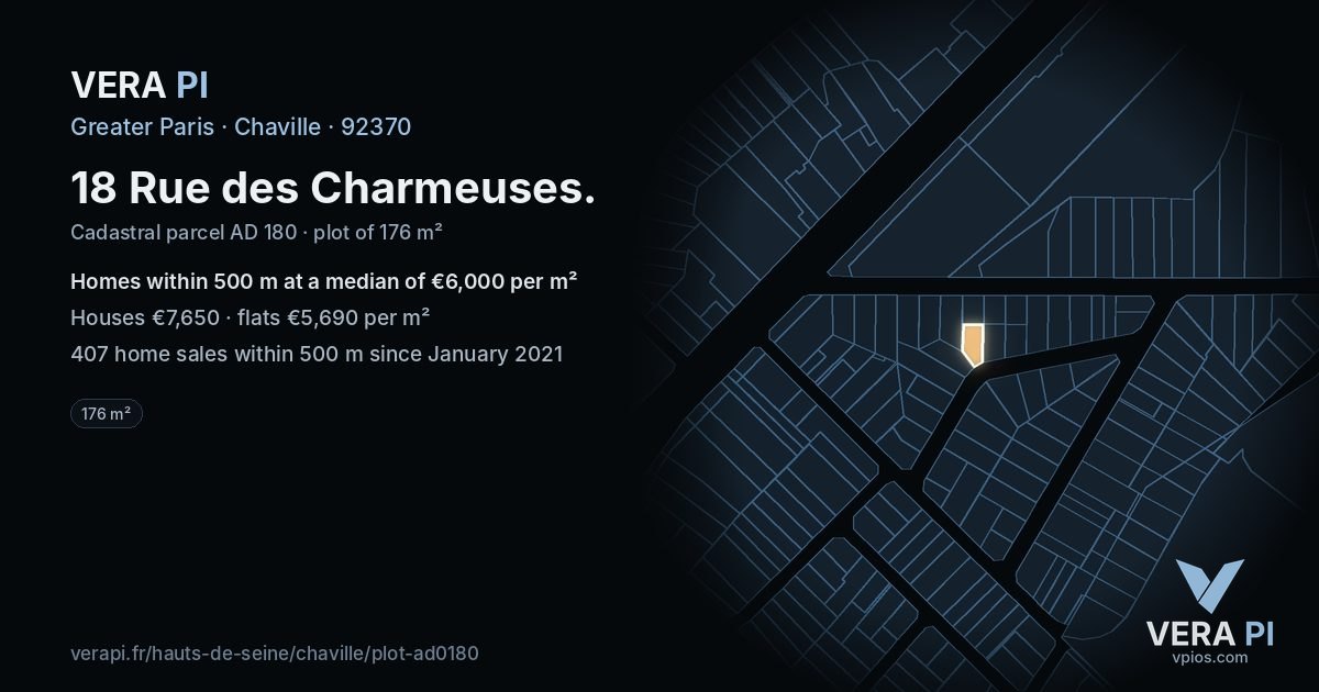 18 Rue des Charmeuses, Chaville at night – the plot lit, the parcels around coloured by the prices near them