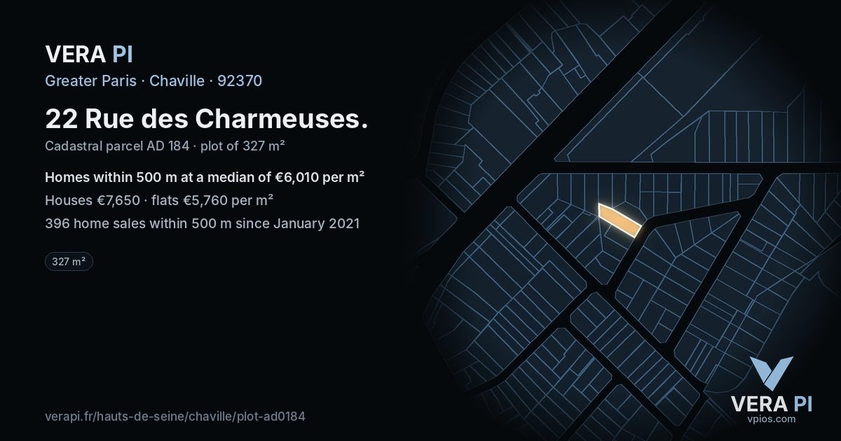 22 Rue des Charmeuses, Chaville at night – the plot lit, the parcels around coloured by the prices near them
