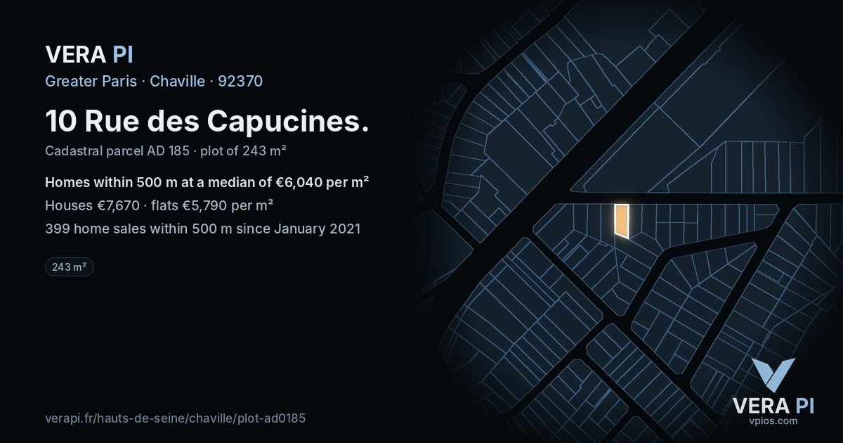 10 Rue des Capucines, Chaville at night – the plot lit, the parcels around coloured by the prices near them