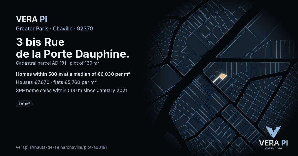 3 bis Rue de la Porte Dauphine, Chaville at night – the plot lit, the parcels around coloured by the prices near them
