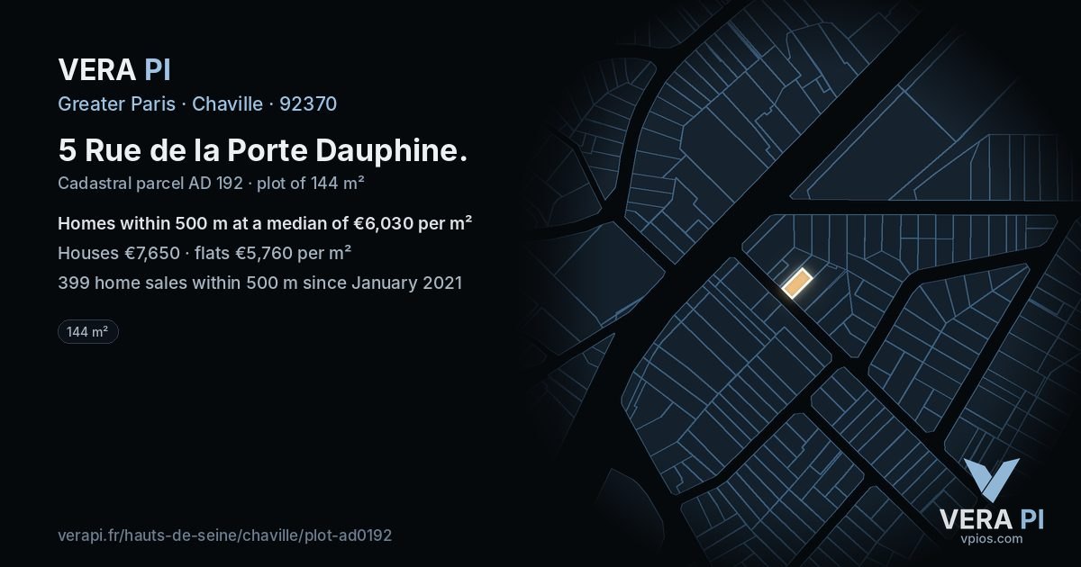 5 Rue de la Porte Dauphine, Chaville at night – the plot lit, the parcels around coloured by the prices near them