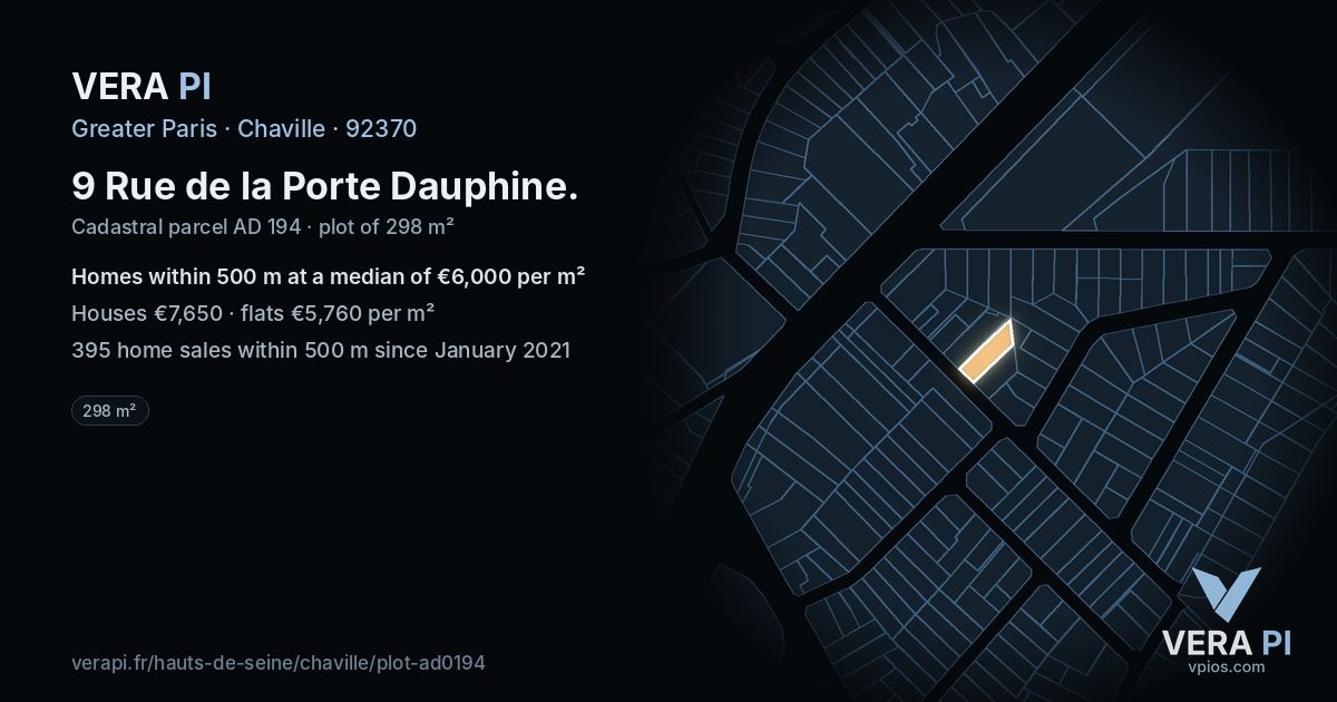 9 Rue de la Porte Dauphine, Chaville at night – the plot lit, the parcels around coloured by the prices near them