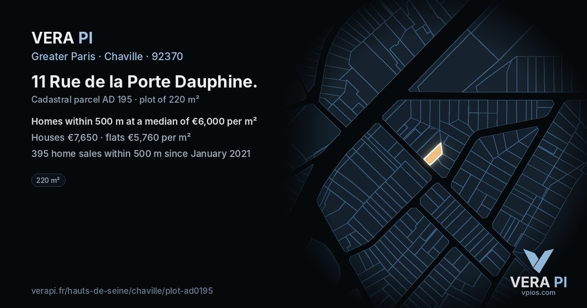11 Rue de la Porte Dauphine, Chaville at night – the plot lit, the parcels around coloured by the prices near them