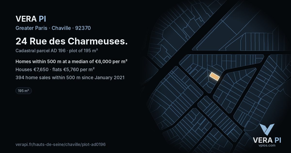24 Rue des Charmeuses, Chaville at night – the plot lit, the parcels around coloured by the prices near them