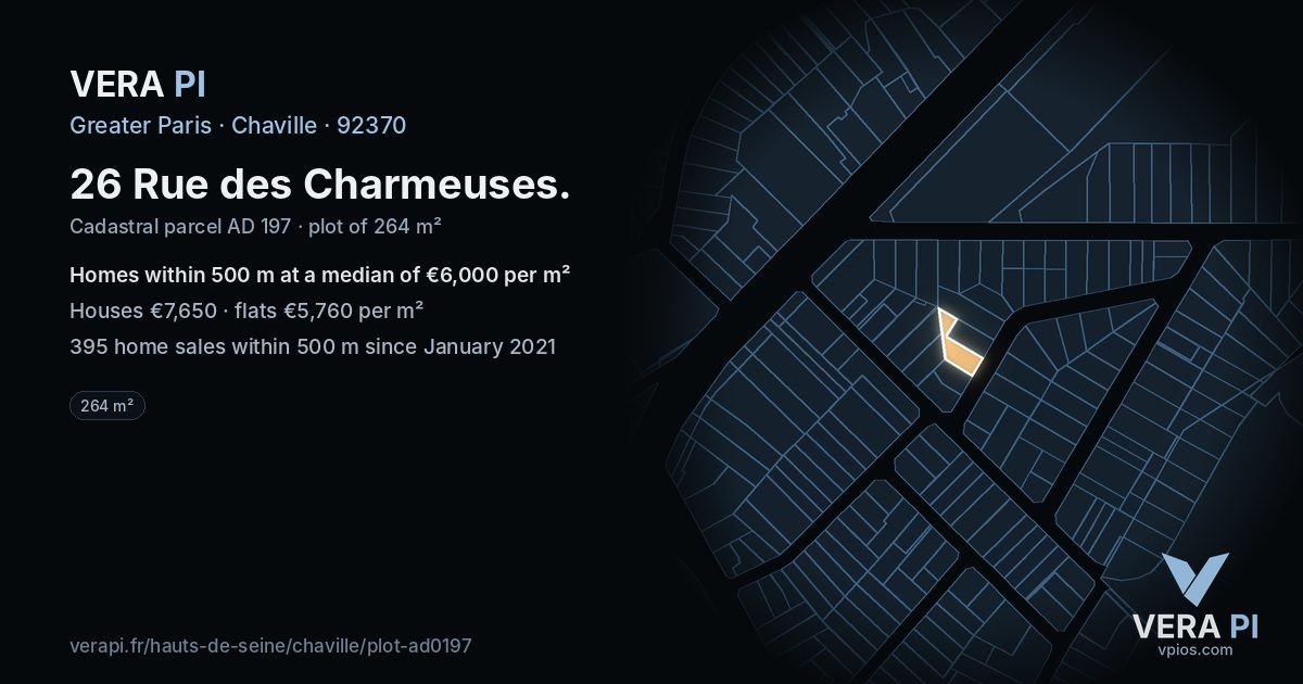 26 Rue des Charmeuses, Chaville at night – the plot lit, the parcels around coloured by the prices near them
