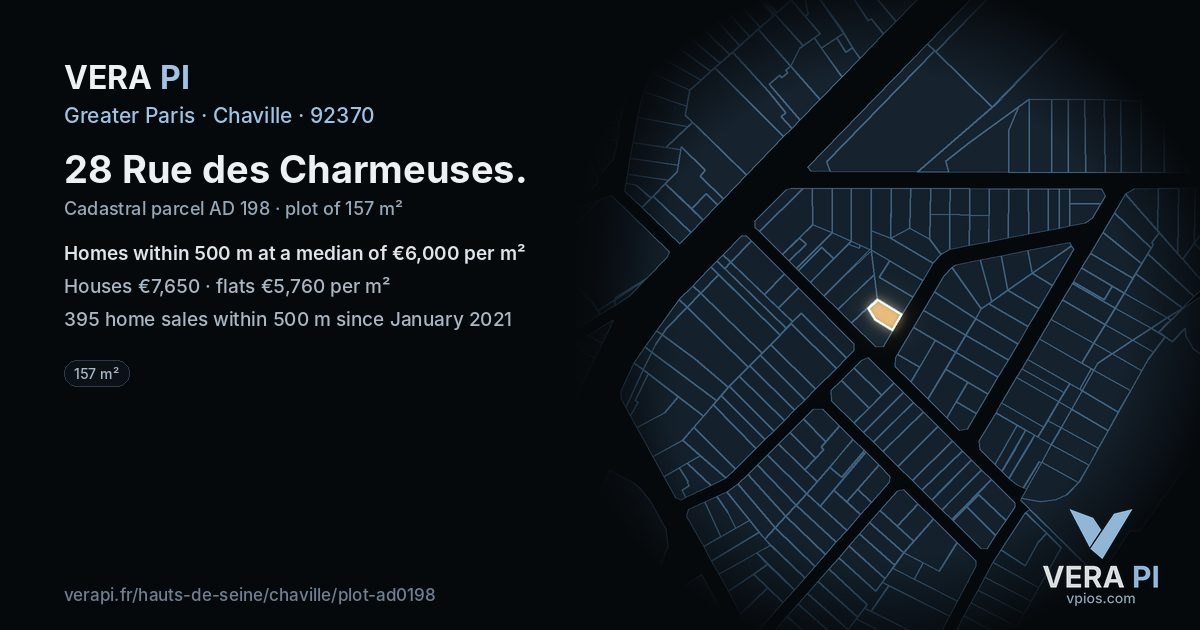28 Rue des Charmeuses, Chaville at night – the plot lit, the parcels around coloured by the prices near them