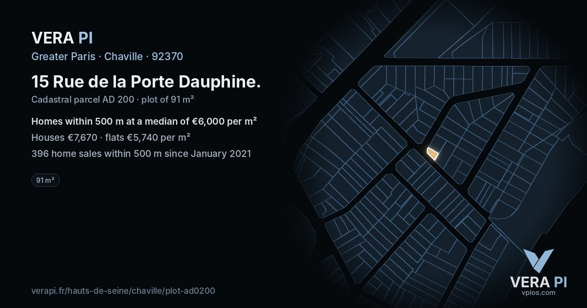 15 Rue de la Porte Dauphine, Chaville at night – the plot lit, the parcels around coloured by the prices near them
