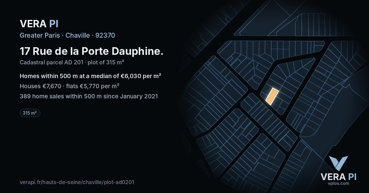 17 Rue de la Porte Dauphine, Chaville at night – the plot lit, the parcels around coloured by the prices near them