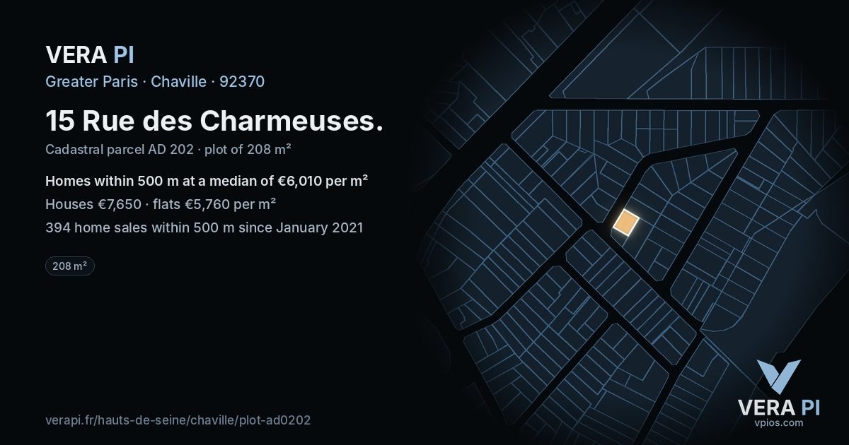 15 Rue des Charmeuses, Chaville at night – the plot lit, the parcels around coloured by the prices near them