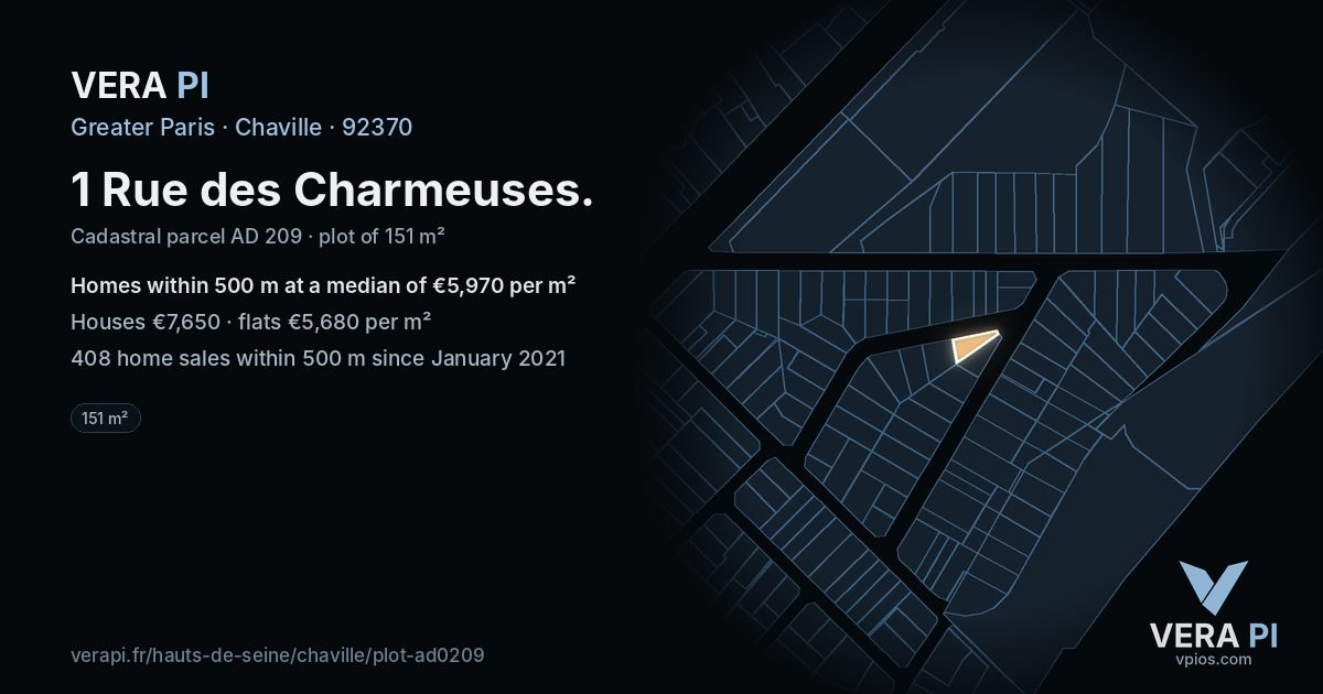 1 Rue des Charmeuses, Chaville at night – the plot lit, the parcels around coloured by the prices near them