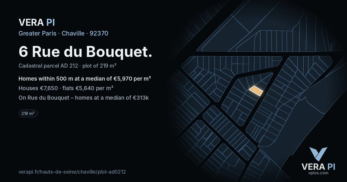 6 Rue du Bouquet, Chaville at night – the plot lit, the parcels around coloured by the prices near them