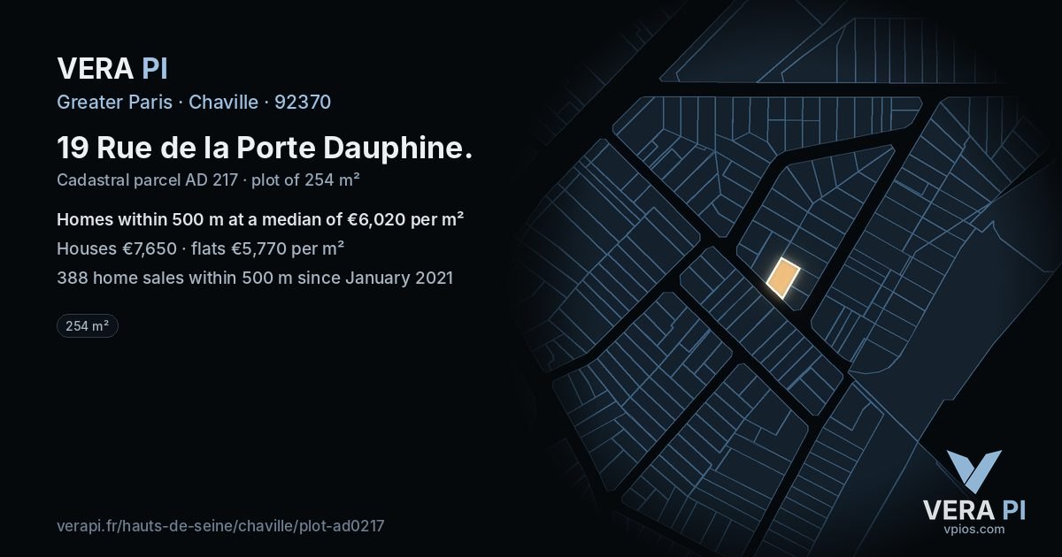19 Rue de la Porte Dauphine, Chaville at night – the plot lit, the parcels around coloured by the prices near them