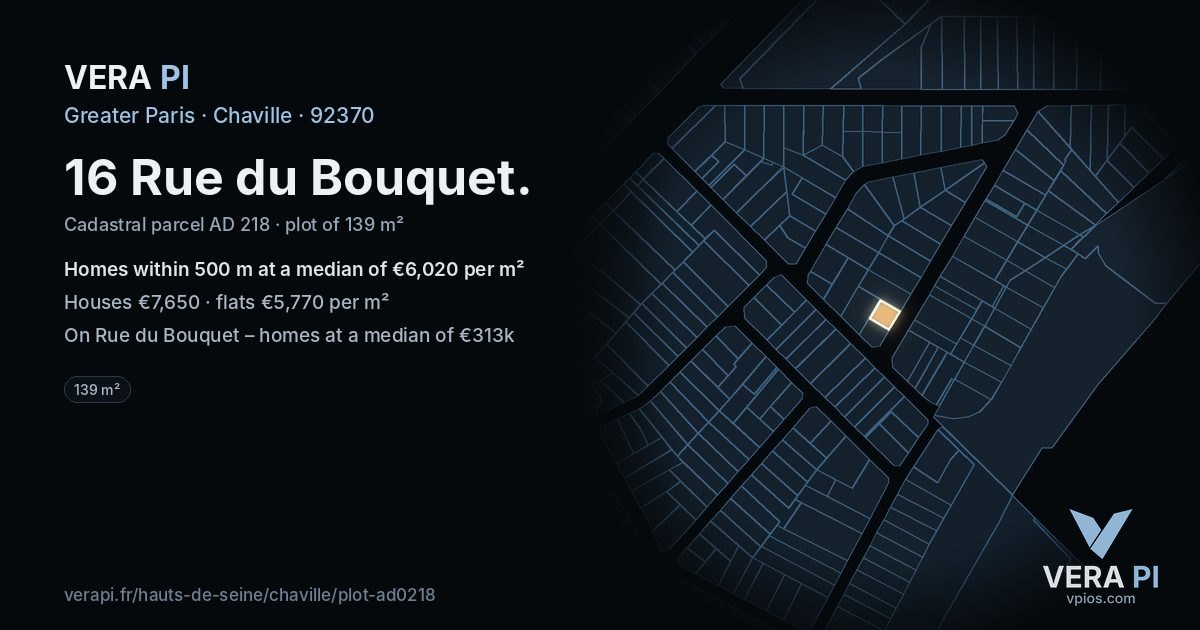 16 Rue du Bouquet, Chaville at night – the plot lit, the parcels around coloured by the prices near them