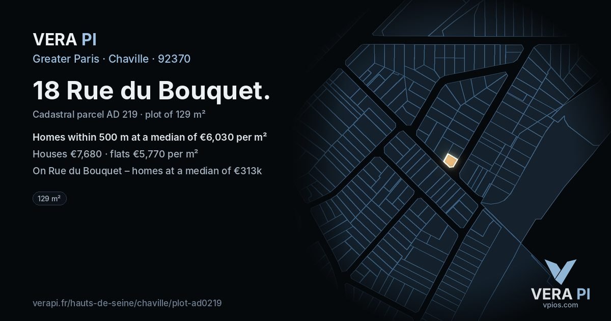 18 Rue du Bouquet, Chaville at night – the plot lit, the parcels around coloured by the prices near them