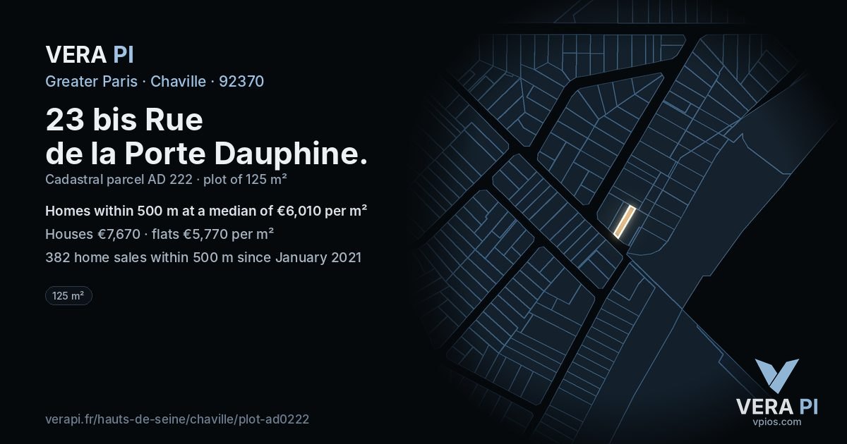 23 bis Rue de la Porte Dauphine, Chaville at night – the plot lit, the parcels around coloured by the prices near them
