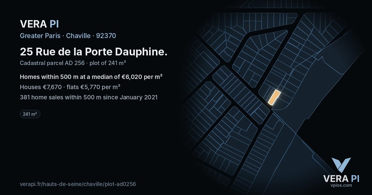 25 Rue de la Porte Dauphine, Chaville at night – the plot lit, the parcels around coloured by the prices near them