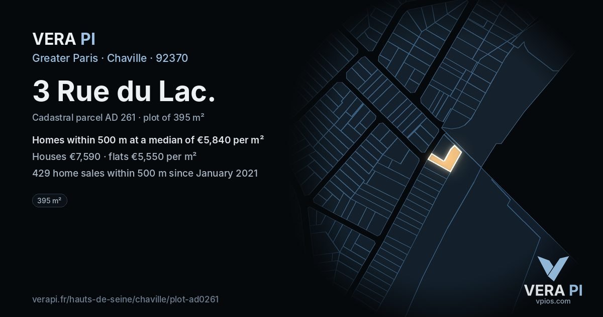 3 Rue du Lac, Chaville at night – the plot lit, the parcels around coloured by the prices near them