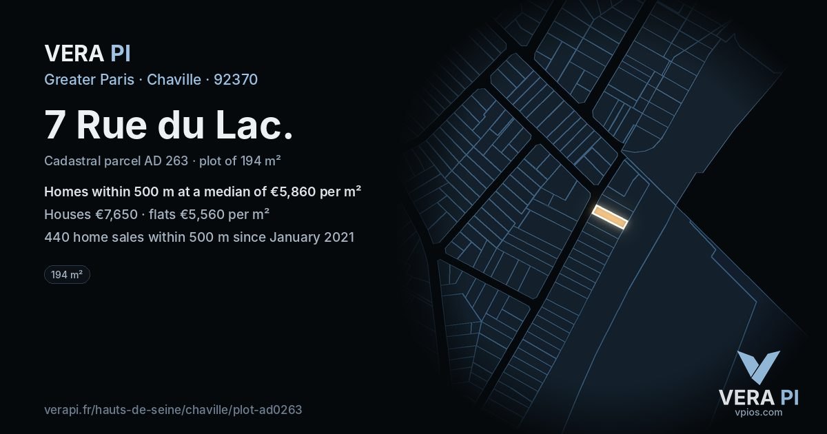 7 Rue du Lac, Chaville at night – the plot lit, the parcels around coloured by the prices near them