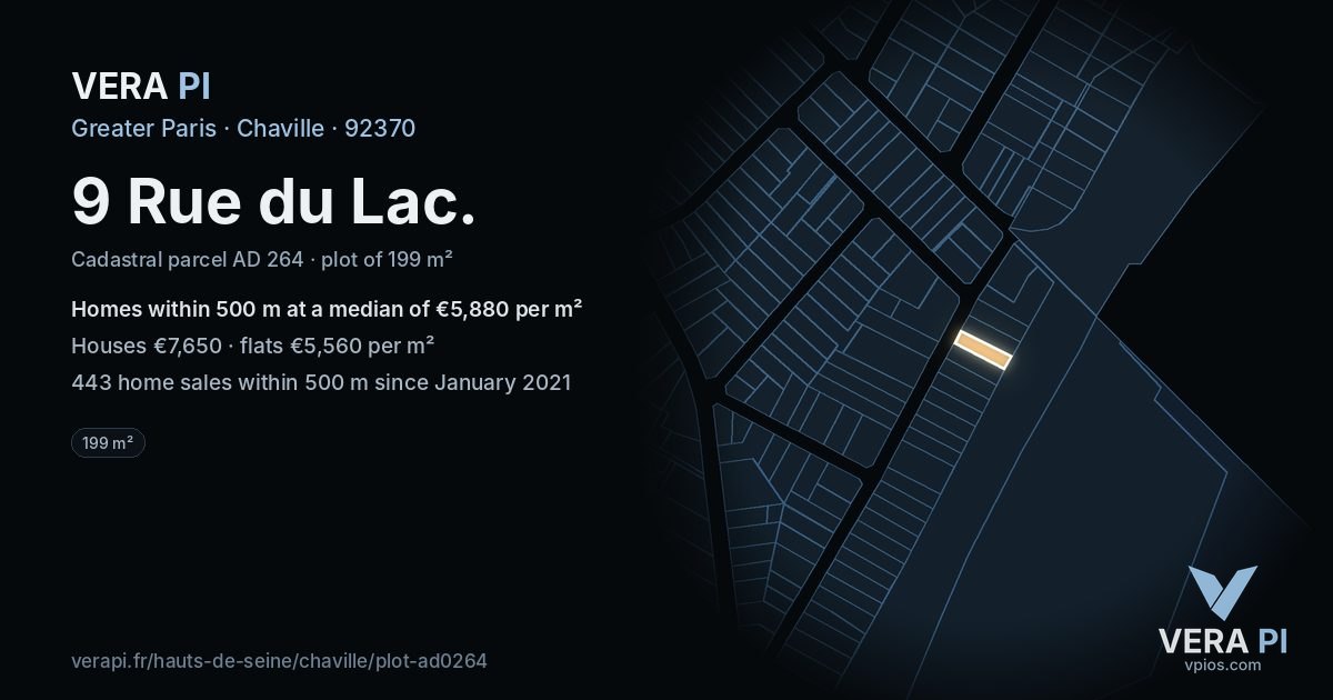 9 Rue du Lac, Chaville at night – the plot lit, the parcels around coloured by the prices near them