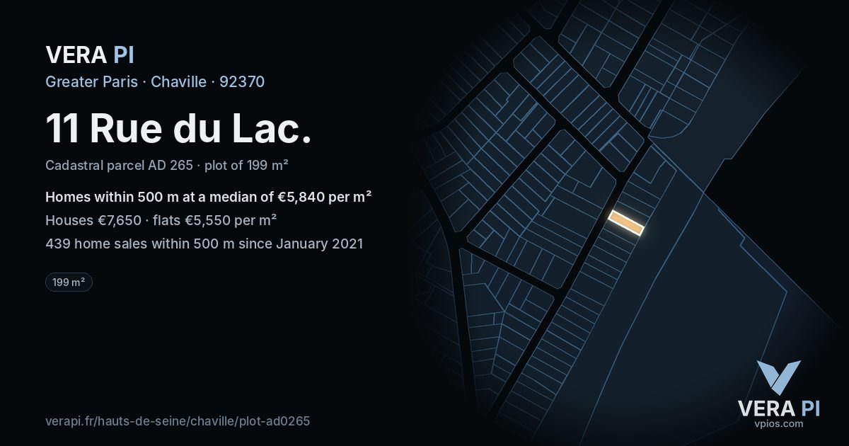 11 Rue du Lac, Chaville at night – the plot lit, the parcels around coloured by the prices near them