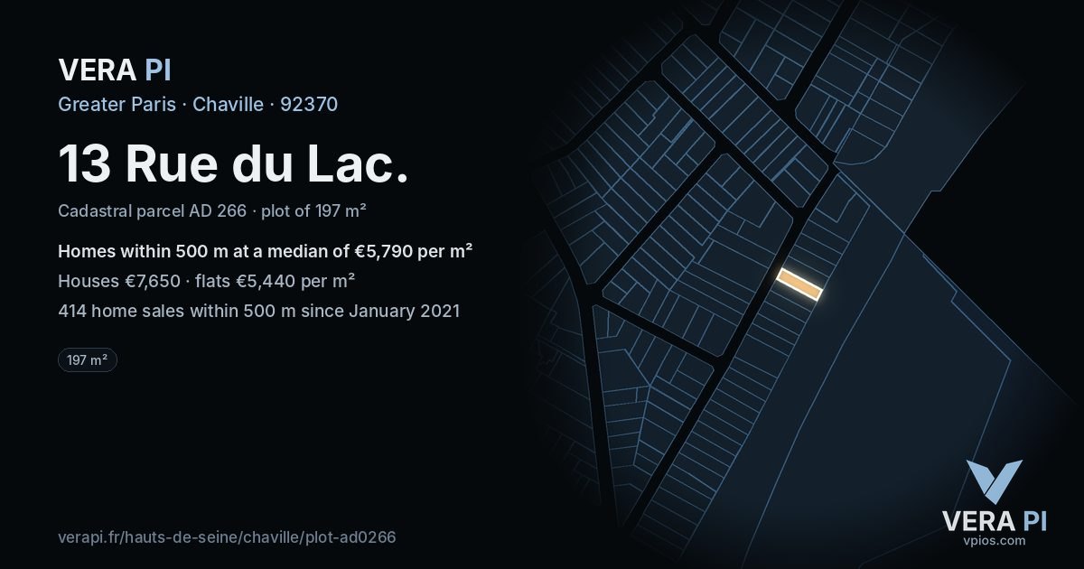 13 Rue du Lac, Chaville at night – the plot lit, the parcels around coloured by the prices near them