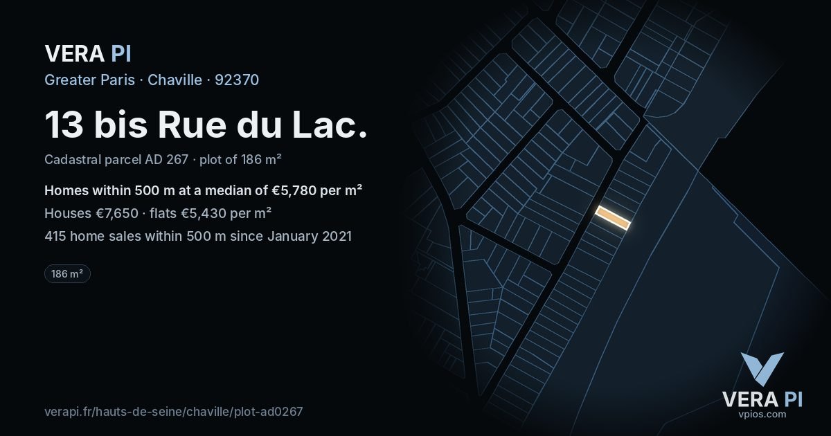13 bis Rue du Lac, Chaville at night – the plot lit, the parcels around coloured by the prices near them
