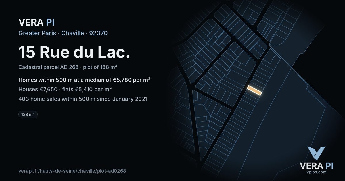 15 Rue du Lac, Chaville at night – the plot lit, the parcels around coloured by the prices near them