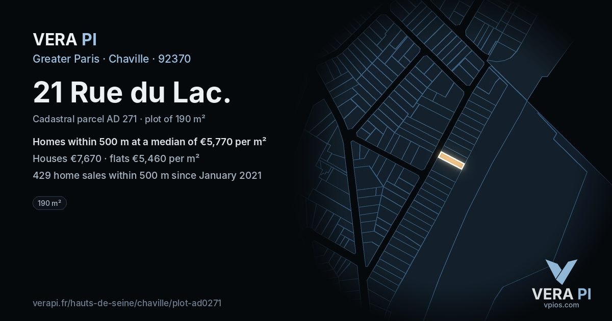 21 Rue du Lac, Chaville at night – the plot lit, the parcels around coloured by the prices near them