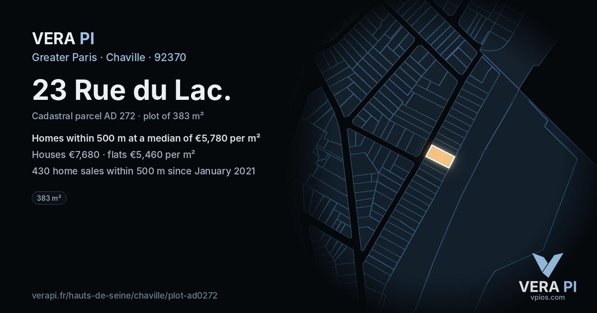 23 Rue du Lac, Chaville at night – the plot lit, the parcels around coloured by the prices near them