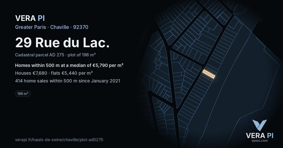 29 Rue du Lac, Chaville at night – the plot lit, the parcels around coloured by the prices near them