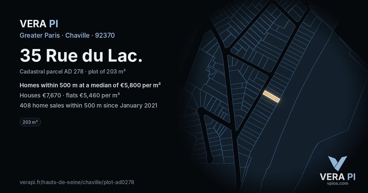 35 Rue du Lac, Chaville at night – the plot lit, the parcels around coloured by the prices near them