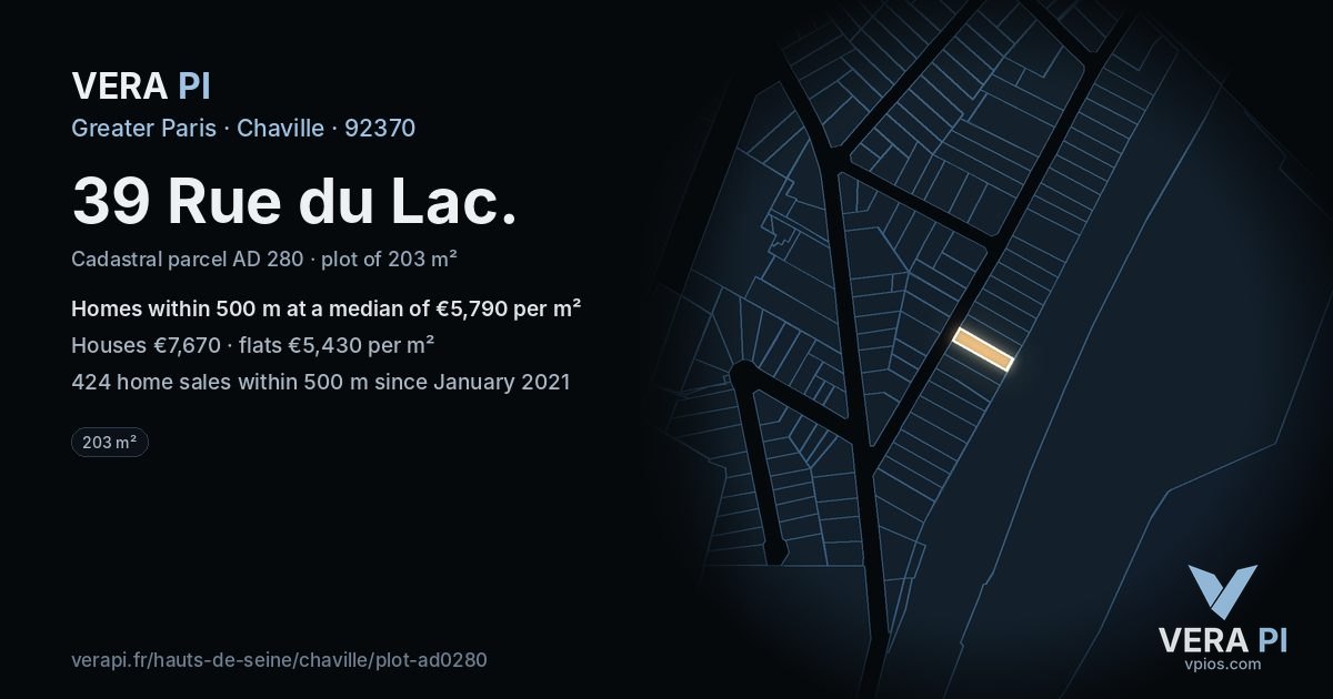 39 Rue du Lac, Chaville at night – the plot lit, the parcels around coloured by the prices near them