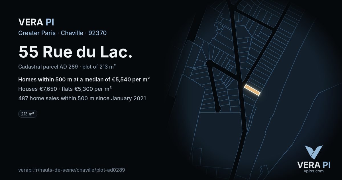 55 Rue du Lac, Chaville at night – the plot lit, the parcels around coloured by the prices near them