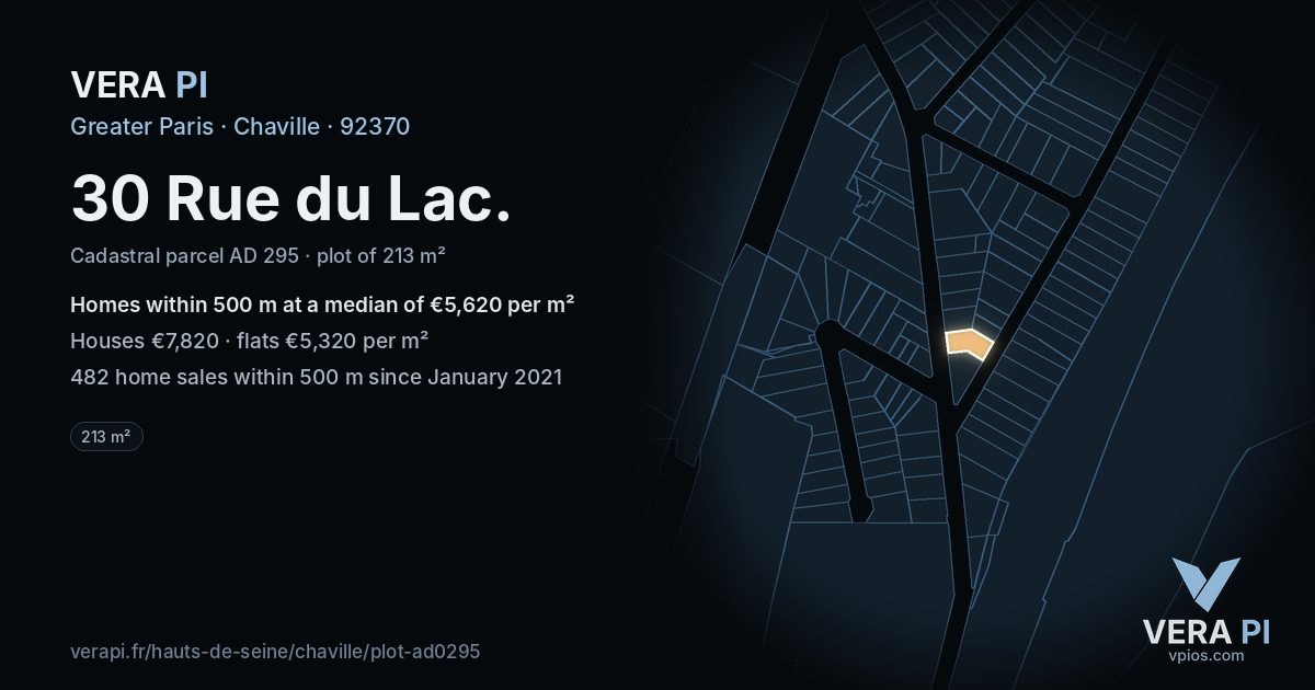 30 Rue du Lac, Chaville at night – the plot lit, the parcels around coloured by the prices near them