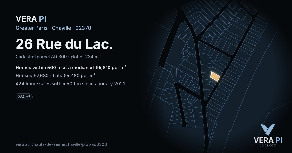 26 Rue du Lac, Chaville at night – the plot lit, the parcels around coloured by the prices near them