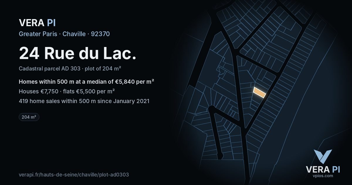 24 Rue du Lac, Chaville at night – the plot lit, the parcels around coloured by the prices near them