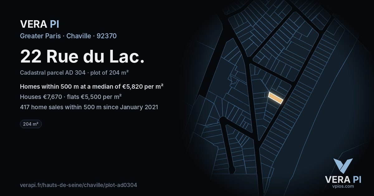22 Rue du Lac, Chaville at night – the plot lit, the parcels around coloured by the prices near them